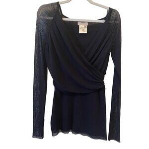 Fuzzi Italy Size XL Black Long‎ Sleeve Mesh Wrap Top Whimsigoth Y2K Avant Garde